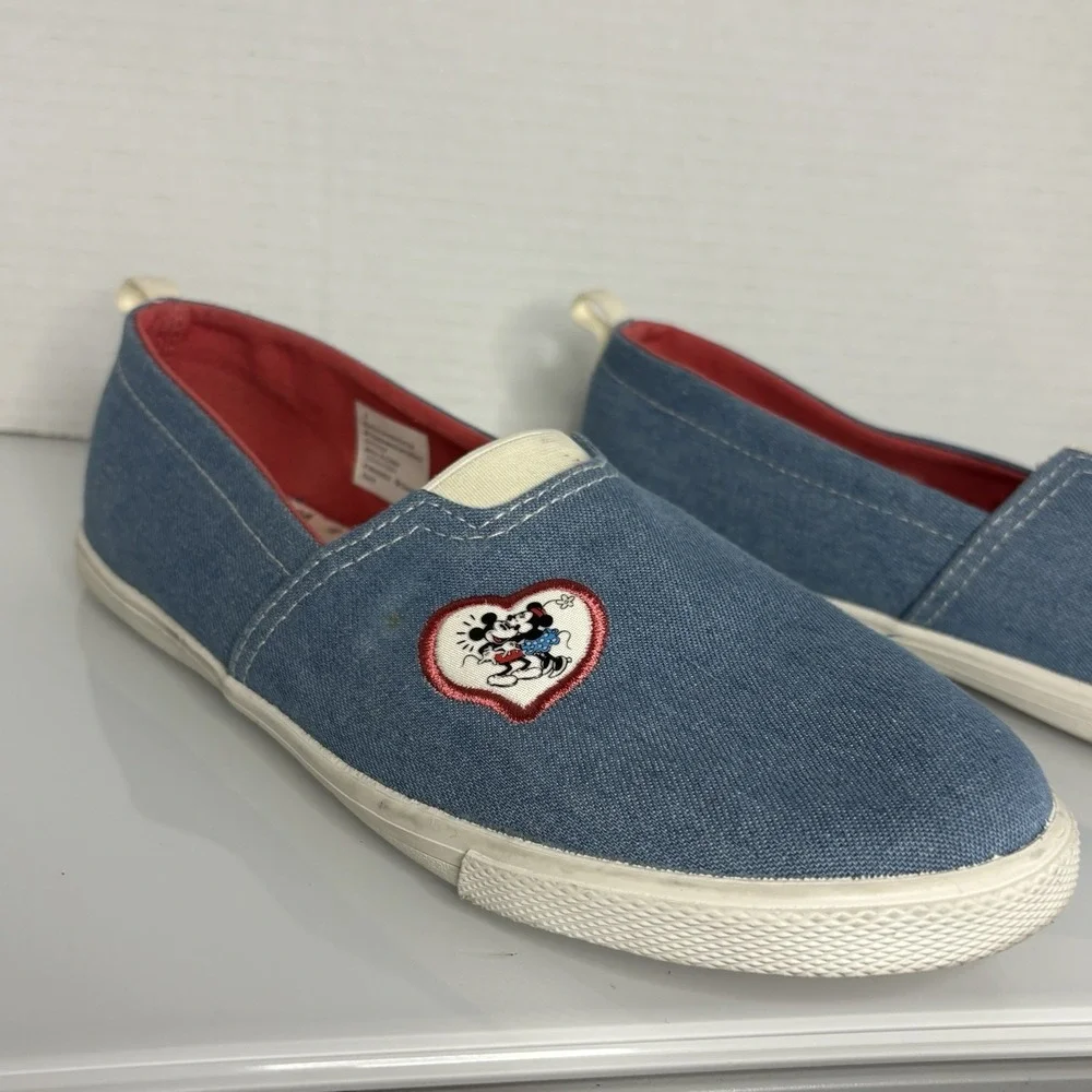 Disney Shoes Youth 5 Girls Mickey Mouse Comfort Slip On Loafer Blue Canvas